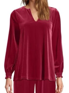 Lands Ends Red Velvet Long-Sleeve Top